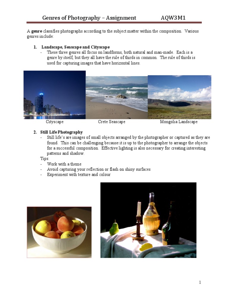 Photography Genres Assignment Guide | PDF | Exposure (Photography) | Vision