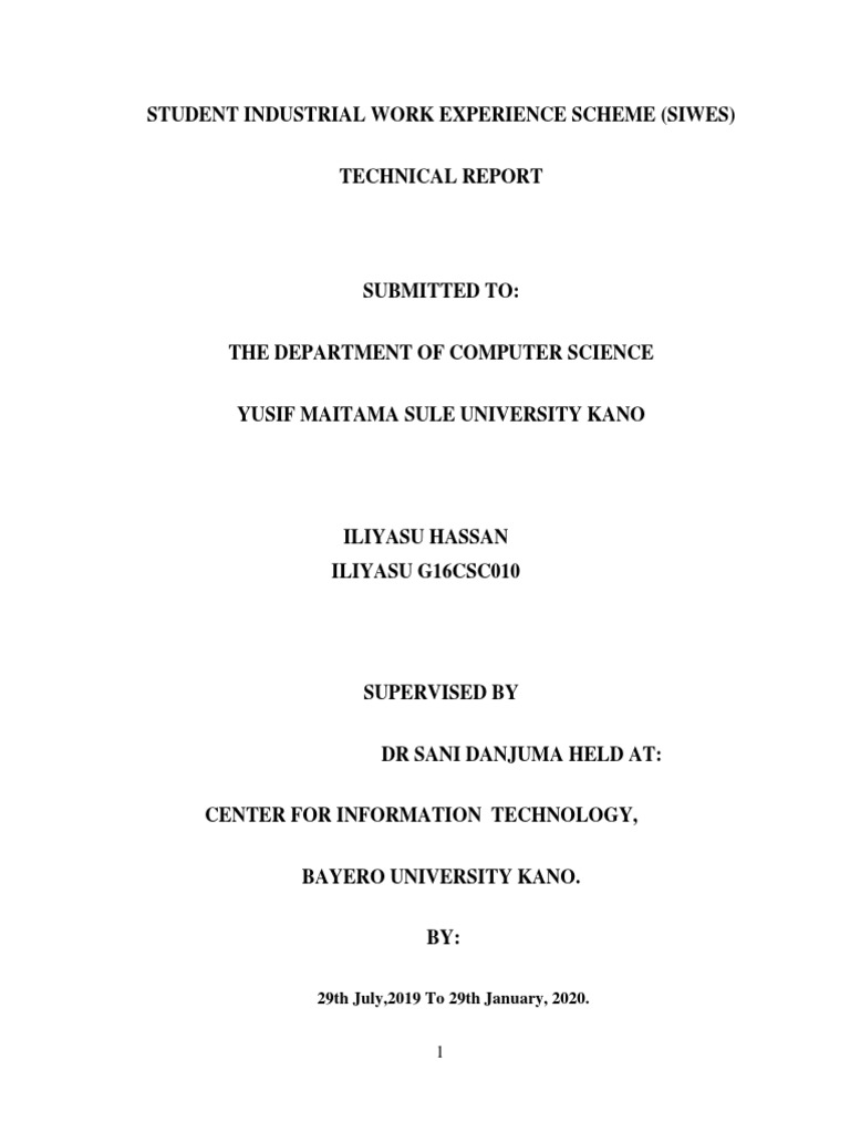 Siwes Report At Bayero University Kano Cit Unit Nwu Kano Pdf Installation Computer Programs Random Access Memory