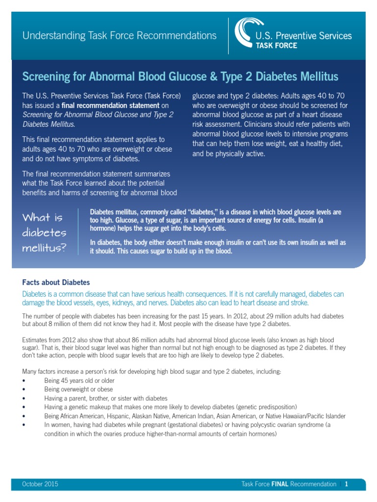 Screening for Abnormal Blood Glucose | PDF | Diabetes | Hyperglycemia