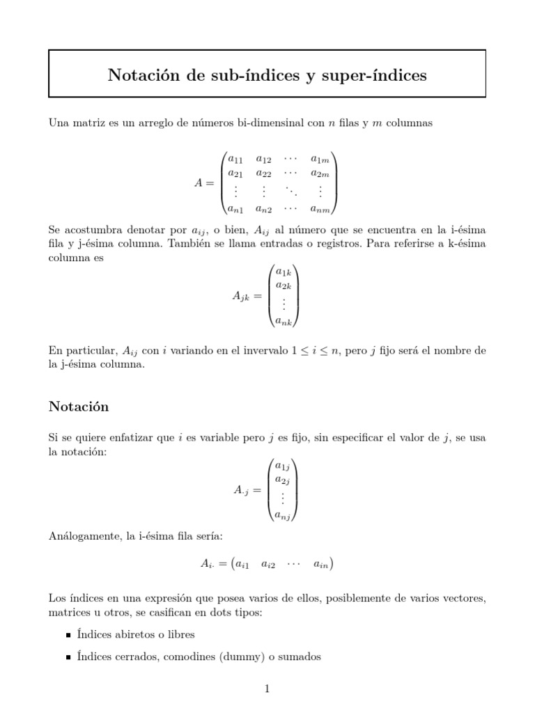 Notación de Sub-Indices | PDF | Base (álgebra lineal) | Mapa lineal