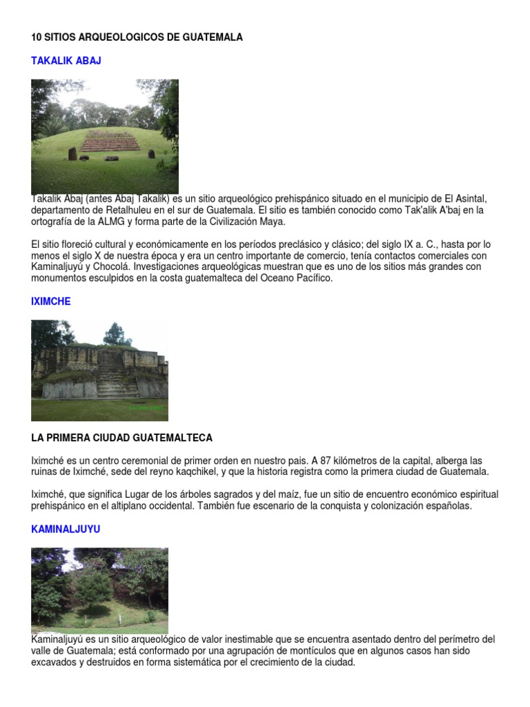 10 Sitios Arqueológicos en Guatemala | PDF | Mesoamérica | Cultura de ...