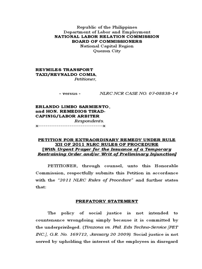 Petition for Remedy: Reymiles Transport Case | PDF | Injunction ...