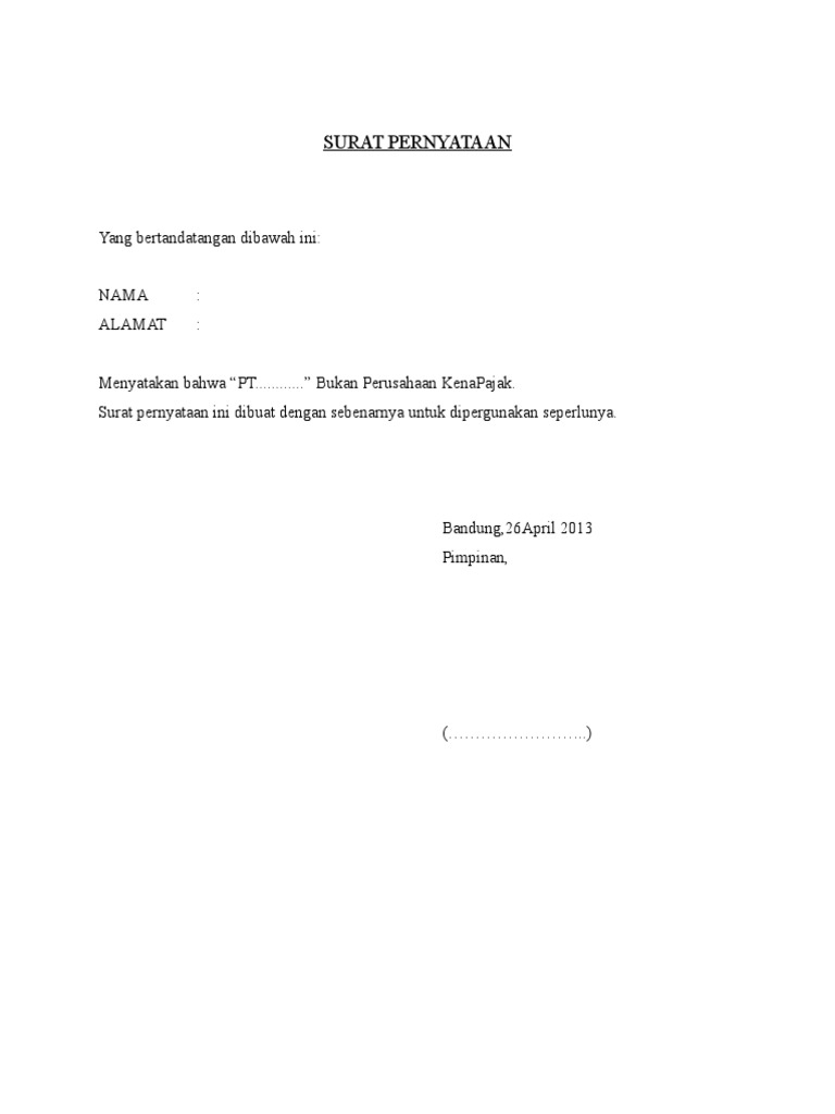 Contoh Surat Pernyataan Non Pkp Pdf