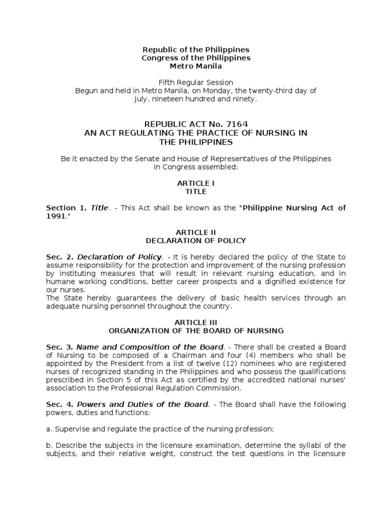 RA 7164 | Licensure | Nursing