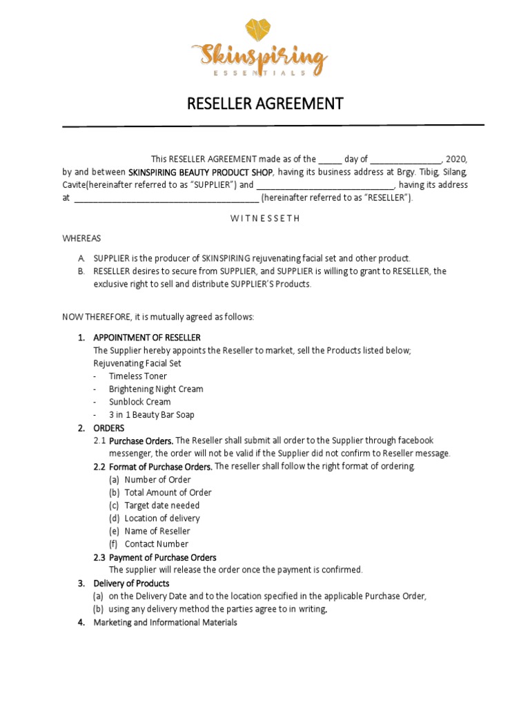 Reseller Agreement | PDF | Business Economics | Marketing