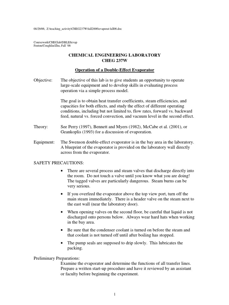Double Effect Evaporator Operation PDF Experiment Heat Transfer
