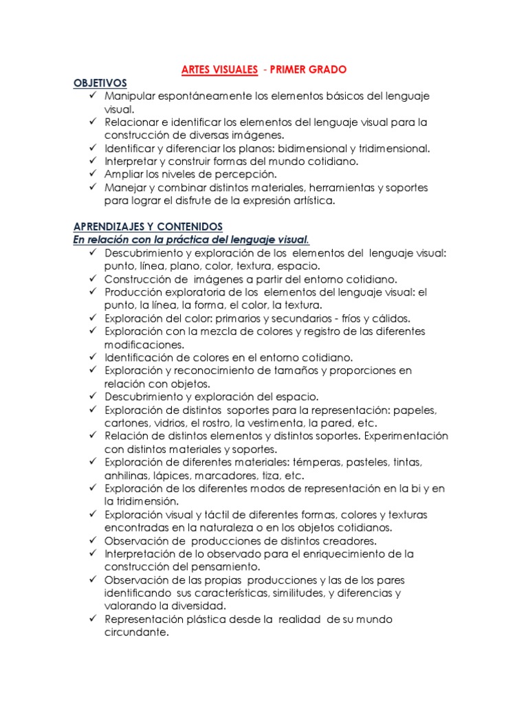 Actividades de Artes Visuales para Primer Grado | PDF