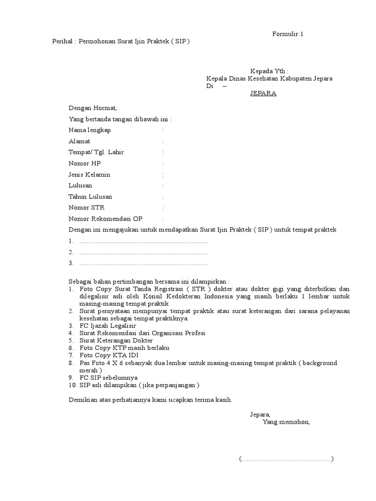 Permohonan Surat Izin Praktek Dokter | PDF