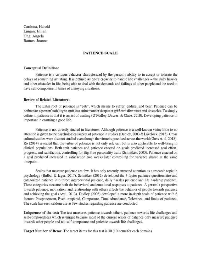 Patience Scale Pdf , (PDF) An examination of patience and well-being ...