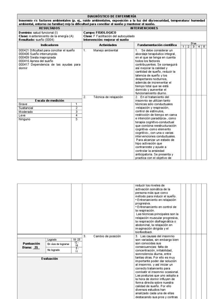 Plan de Cuidado INSOMIO | PDF | Dormir | Medicamentos con receta