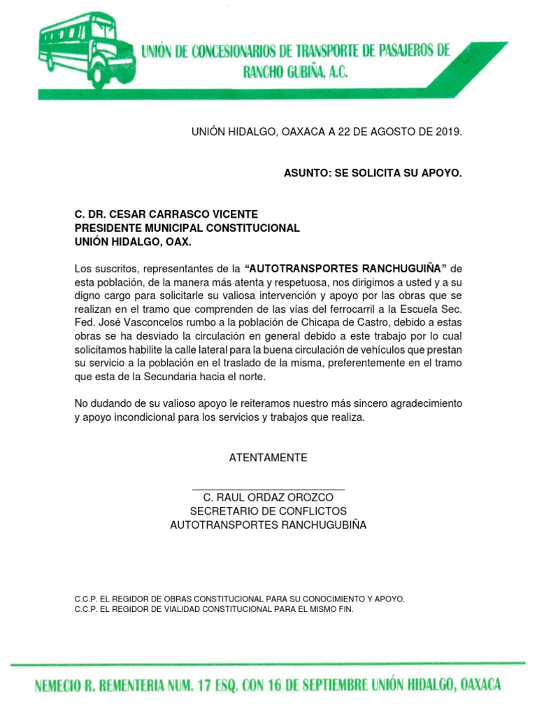 Carta de Recomendacion | PDF | Gobierno | Transporte