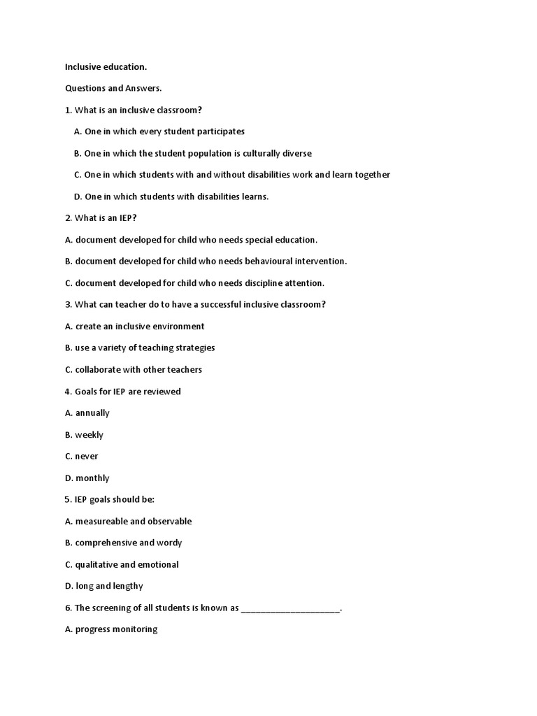Inclusive Education Q&A Guide | PDF