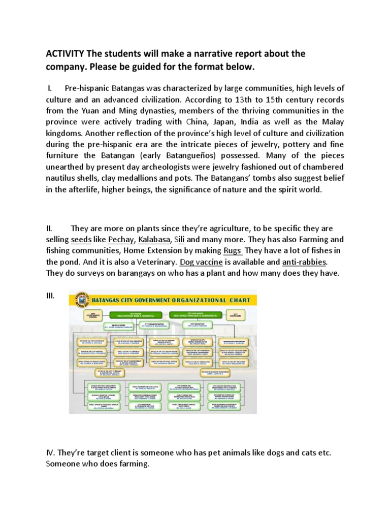 ACTIVITY The Students Will Make A Narrative Report About The Company ...