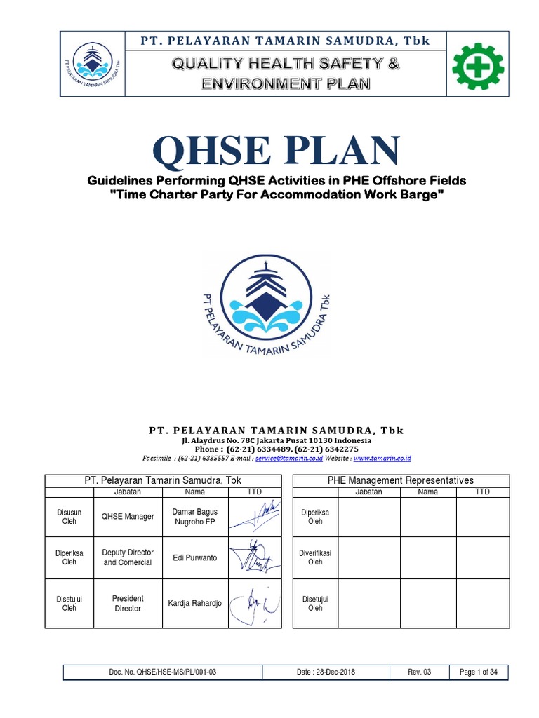 QHSE Plan for Offshore Activities | PDF | Occupational Safety And ...