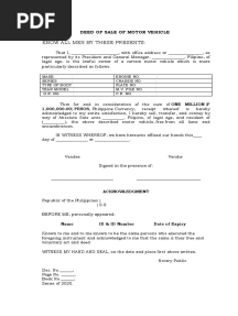 Sample DEED OF SALE OF MOTOR VEHICLE