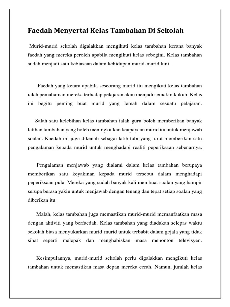 Faedah Menyertai Kelas Tambahan Di Sekolah Pdf