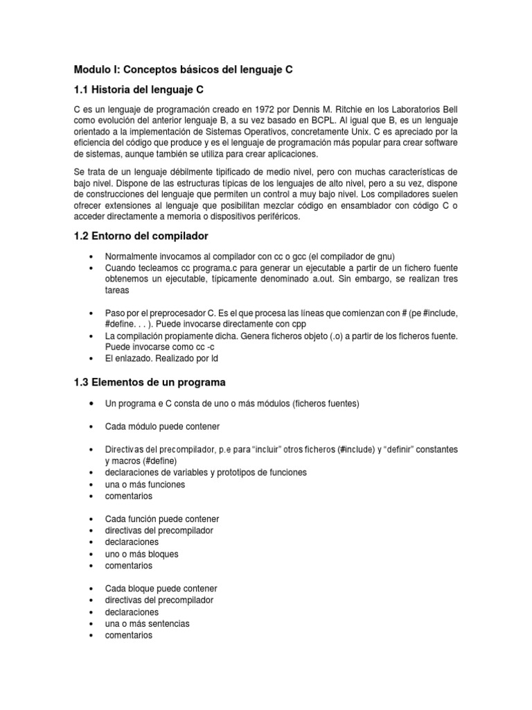 Modulo I | PDF | C (lenguaje de programación) | Lenguaje de programación