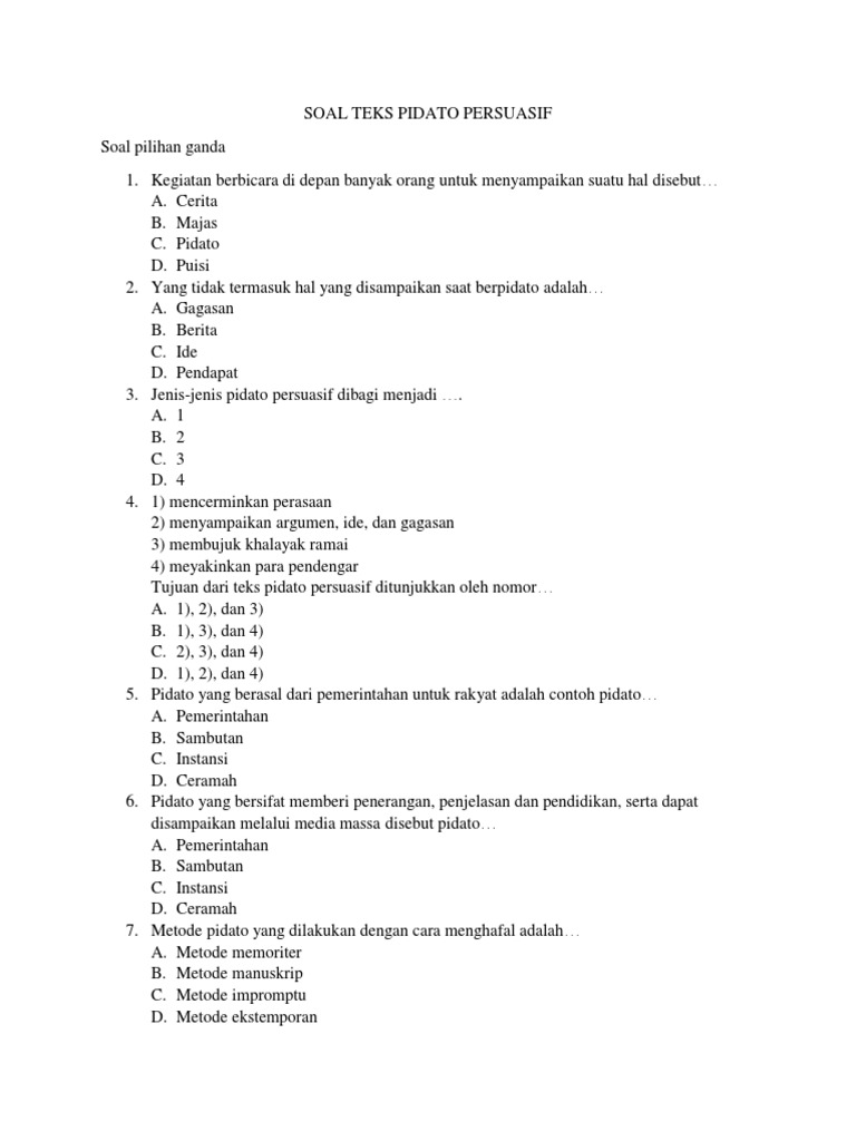 Soal Pidato Persuasif Kelas 9