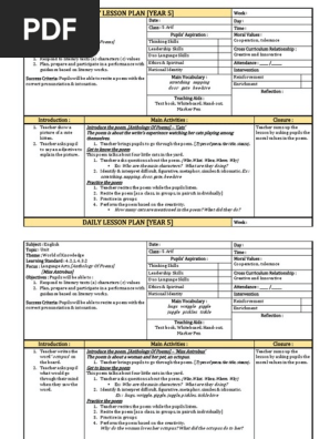Anthology Of Poem Year 5 Pdf Lesson Plan Poetry