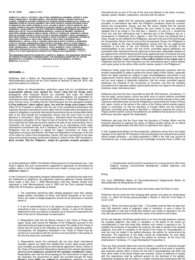 Vinuya vs executive secretary pdf treaty lawsuit