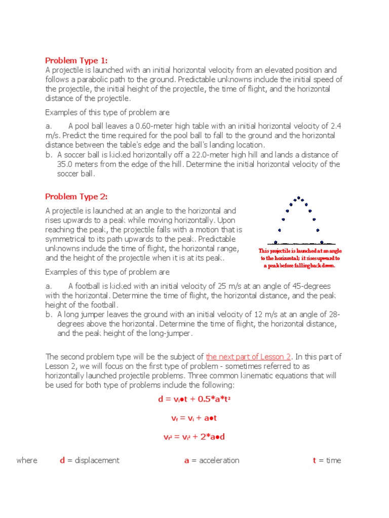 Horizontally Launched Projectile Problems | PDF | Projectiles | Equations