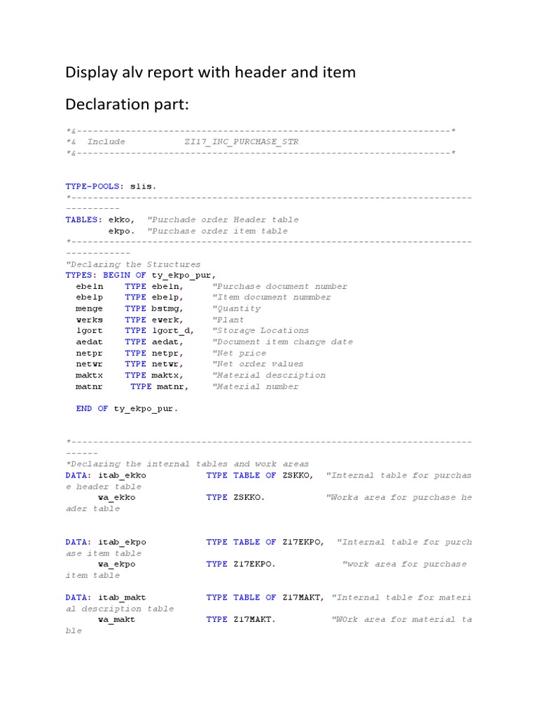 ALV Report for Purchase Orders | PDF | Subroutine | Parameter (Computer ...