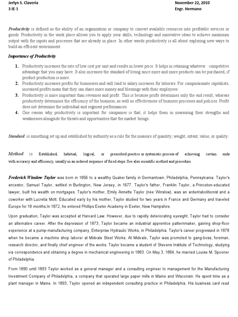 Importance of Productivity: Method Is | PDF | Economies