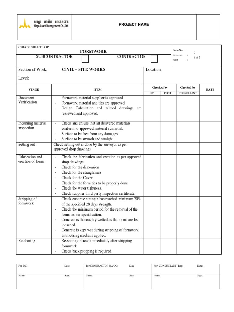 Checklist Formwork | PDF | Building Engineering | Design