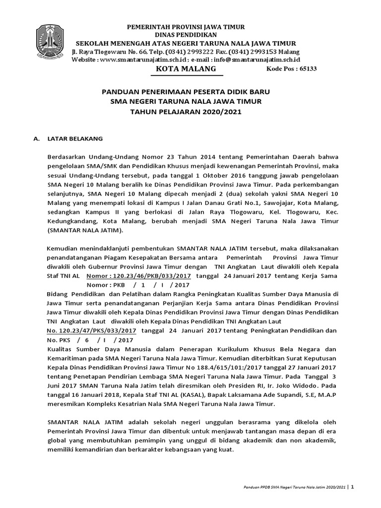 Panduan Ppdb Sman Taruna Nala Jawa Timur 2020 2021