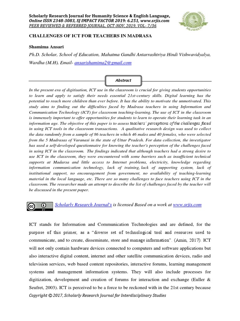 Challenges of Ict For Teachers in Madrasa | PDF | Educational ...