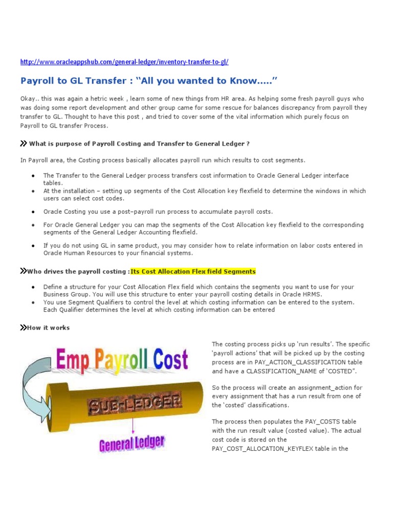 Payroll Cost Transfer to GL Process | PDF | Debits And Credits ...