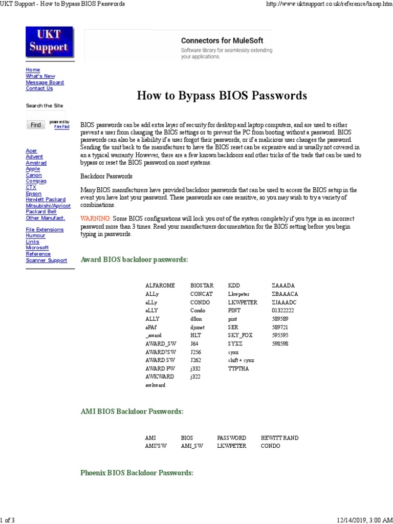 UKT Support How To Bypass BIOS Passwords PDF Bios Laptop