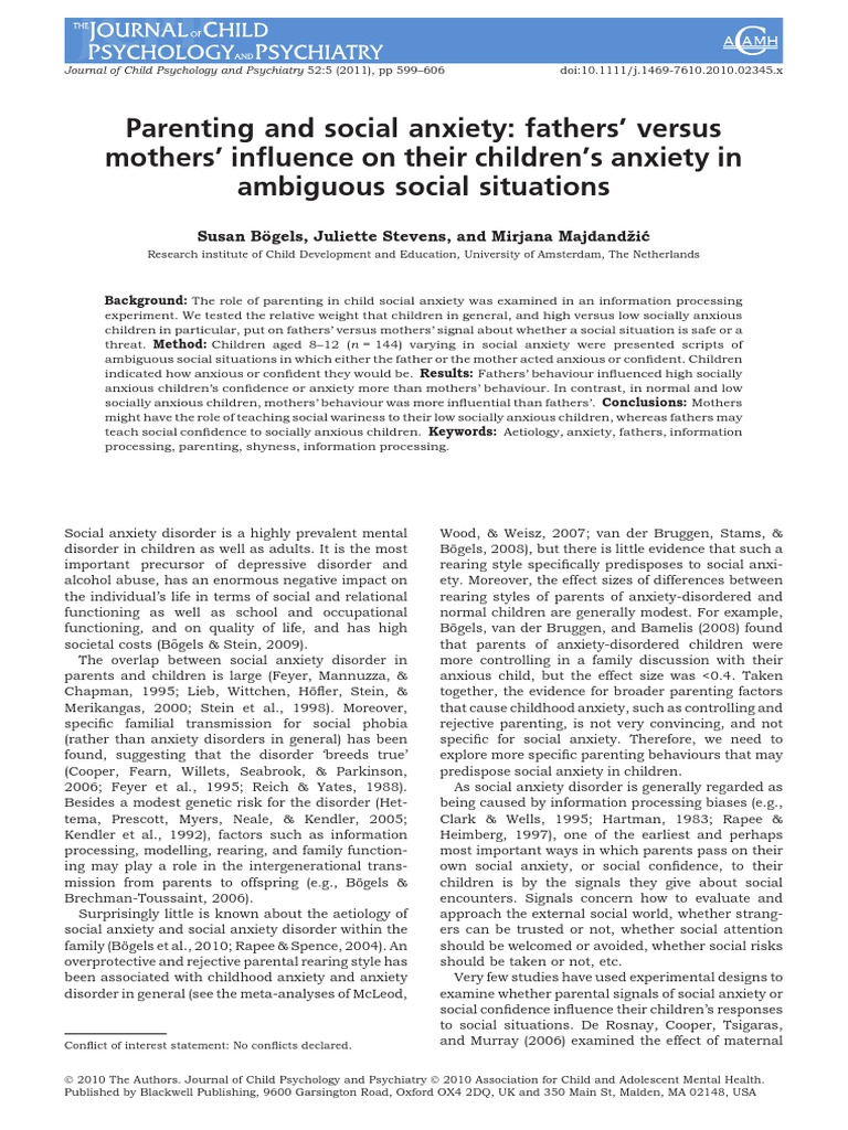 Parental Influence on Child Anxiety | PDF | Anxiety | Anxiety Disorder