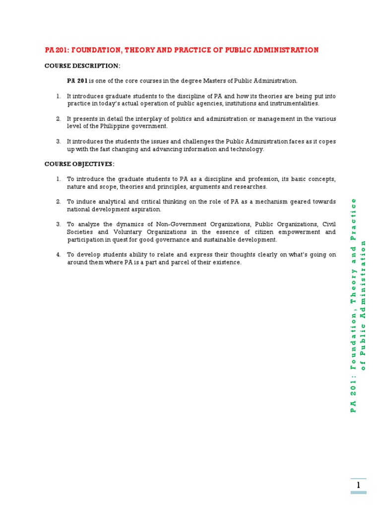 PA 201 Syllabus | PDF | Theory | Public Administration
