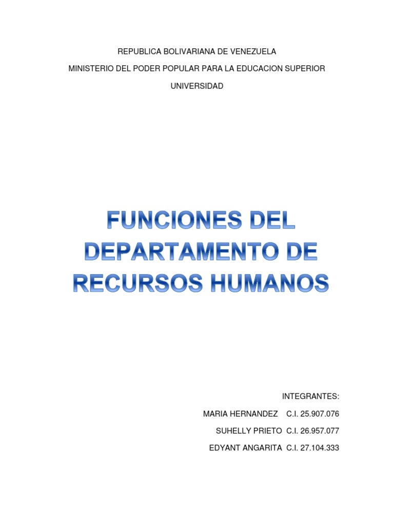 Funciones Del Departamento de RRHH | PDF | Gestión de recursos humanos