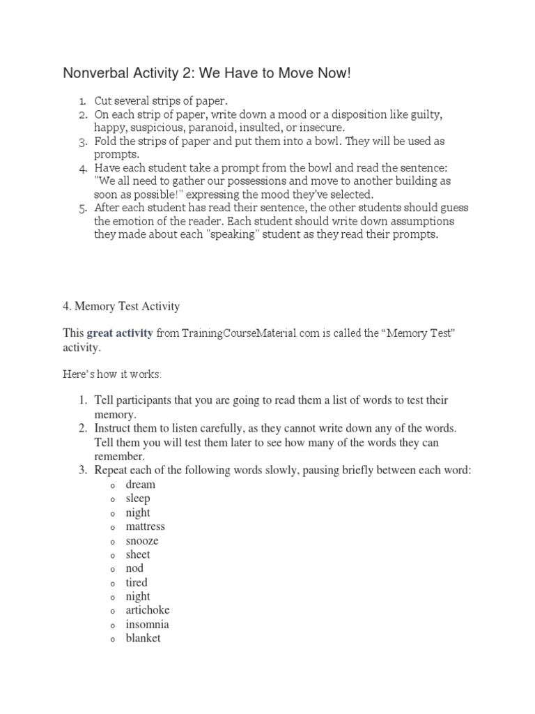 Non Verbal Activities Examples
