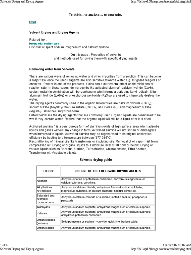 Solvent Drying and Drying Agents PDF Solvent Sodium