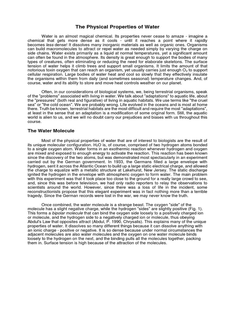 The physical properties of water pdf ph reynolds number
