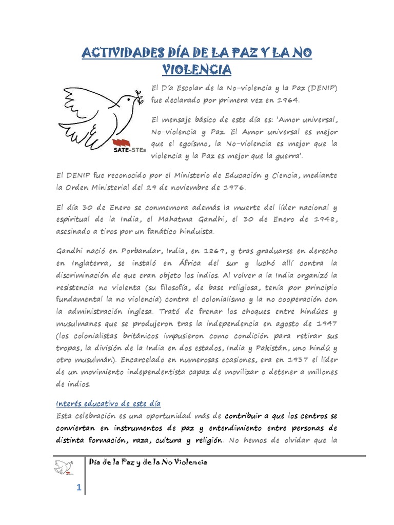 Actividades para el Día de la Paz | PDF | Mahatma Gandhi | Escuelas