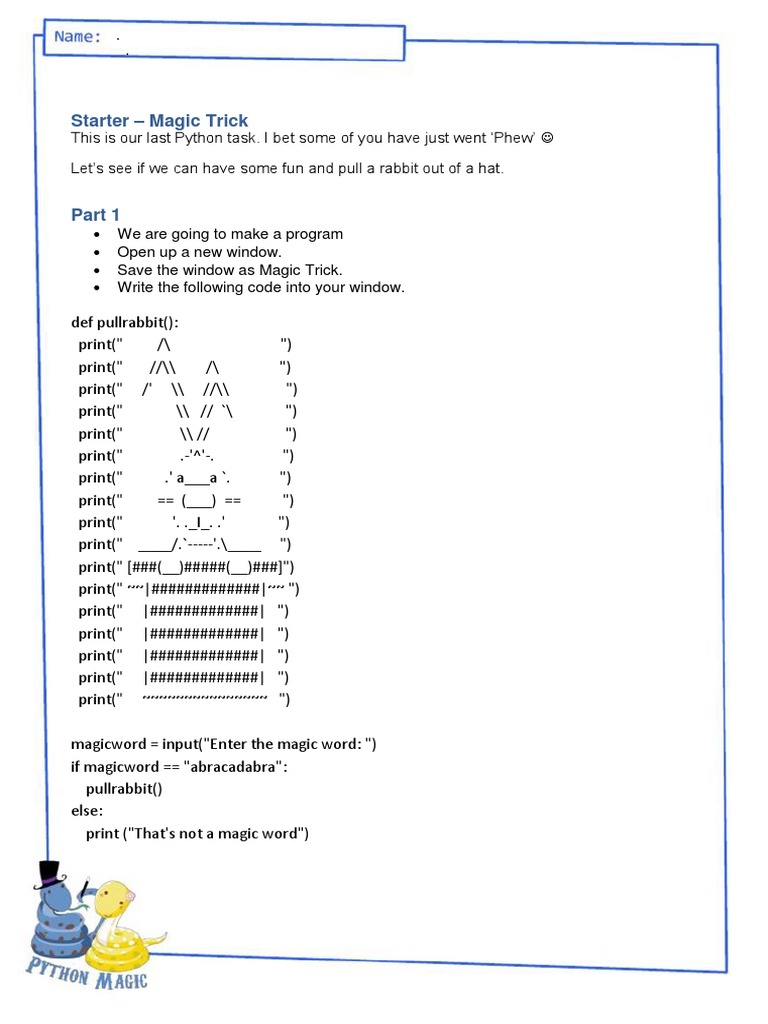 Python Magic Trick Program Guide | PDF