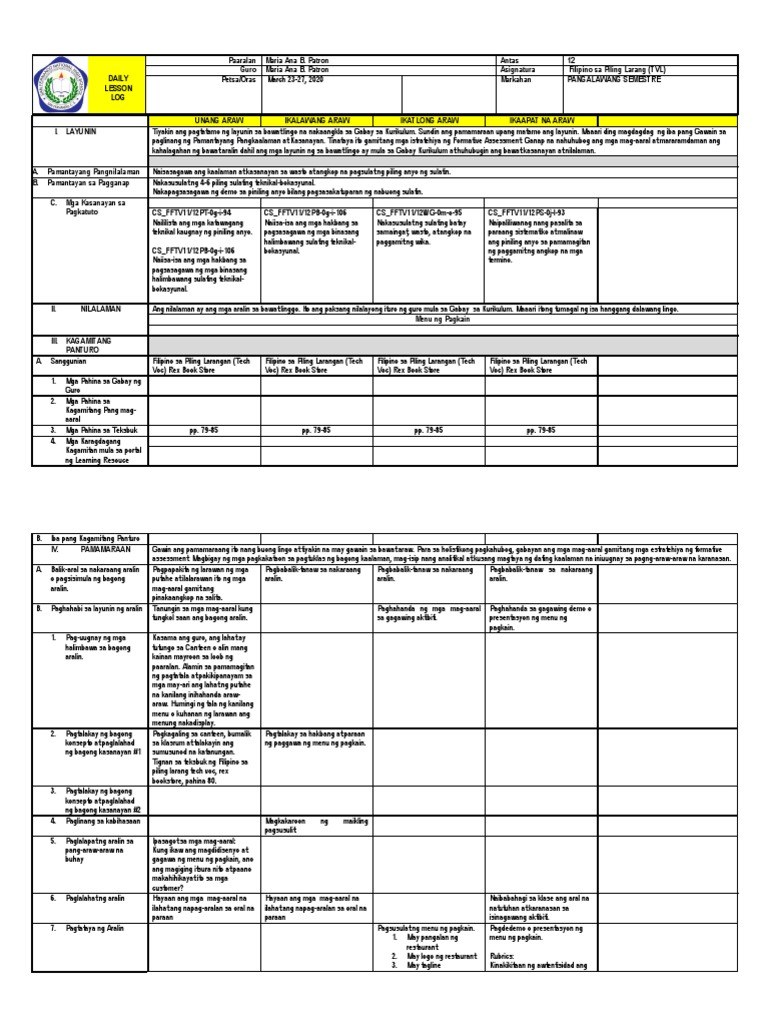 Week9 Menu NG Pagkain - Piling Larang | PDF