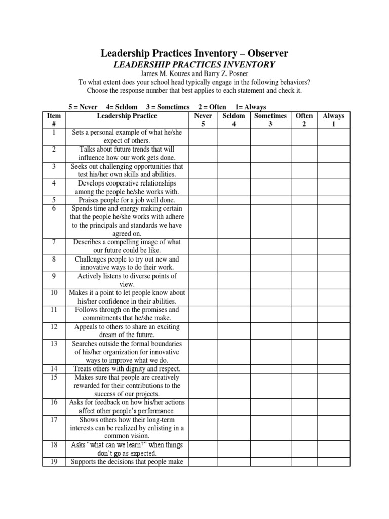 Leadership Practices Inventory Observer | PDF | Leadership | Applied ...