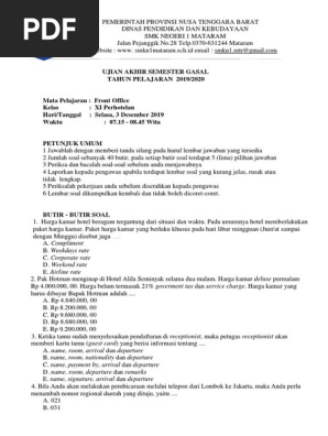 Soal Uas Front Office 2019
