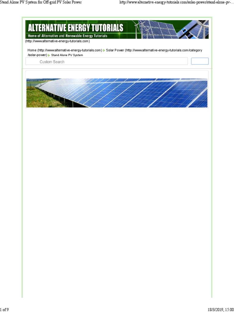 Stand Alone PV System For Off-Grid PV Solar Power | PDF | Photovoltaic ...