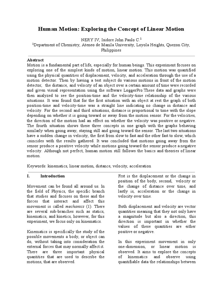 Physics Lab 1 Linear Motion PDF Velocity Kinematics
