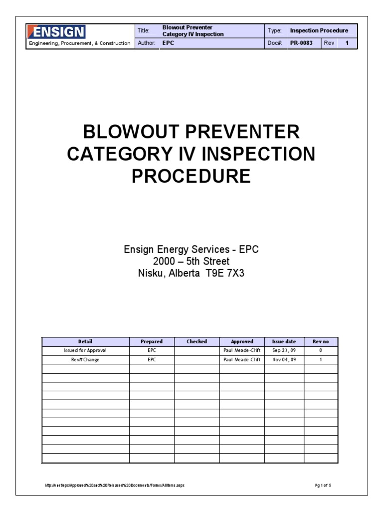Category IV BOP Inspection Procedure | PDF | Mechanical Engineering ...