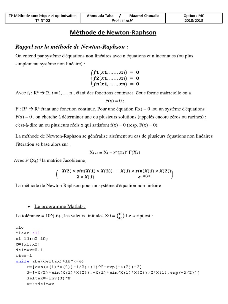 Méthode de Newton-Raphson en TP | PDF | Analyse mathématique | Sciences ...