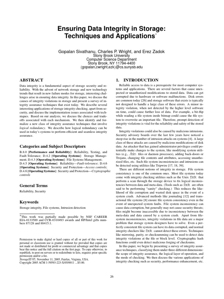 Ensuring Data Integrity in Storage: Techniques and Applications | PDF ...