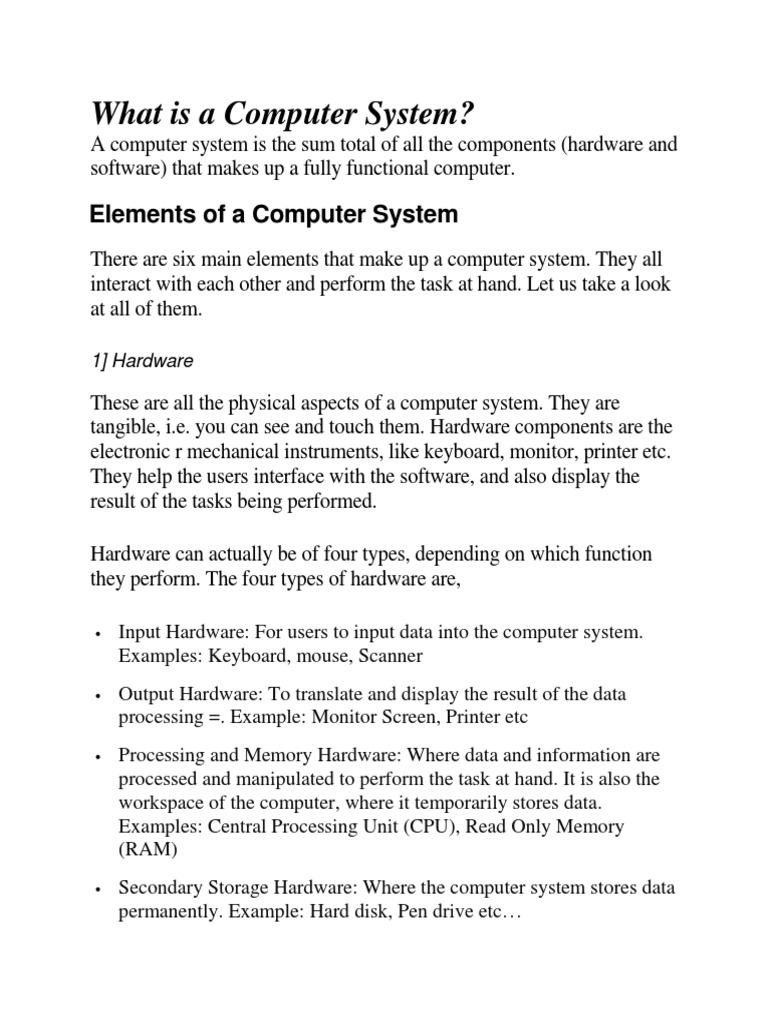 Elements of A Computer System | PDF | Computer Hardware | Input/Output
