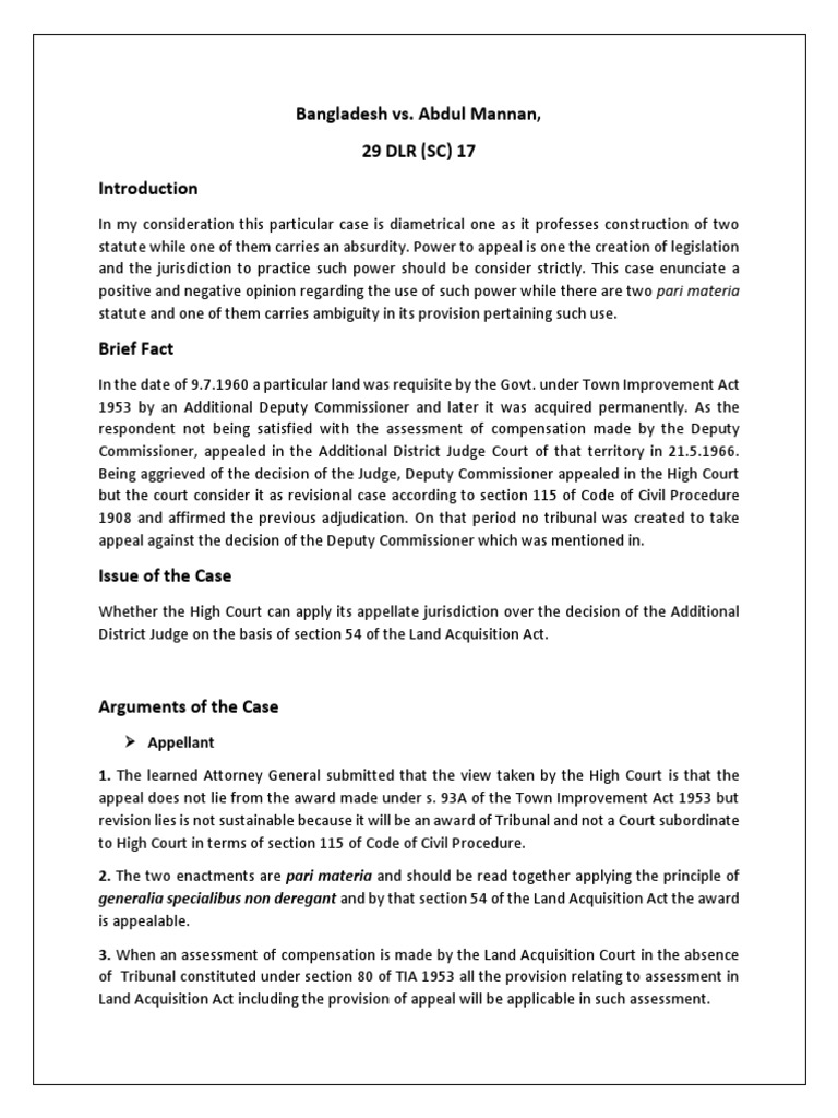 Interpretation of Statute Case Bangladesh vs. Abdul Mannan PDF